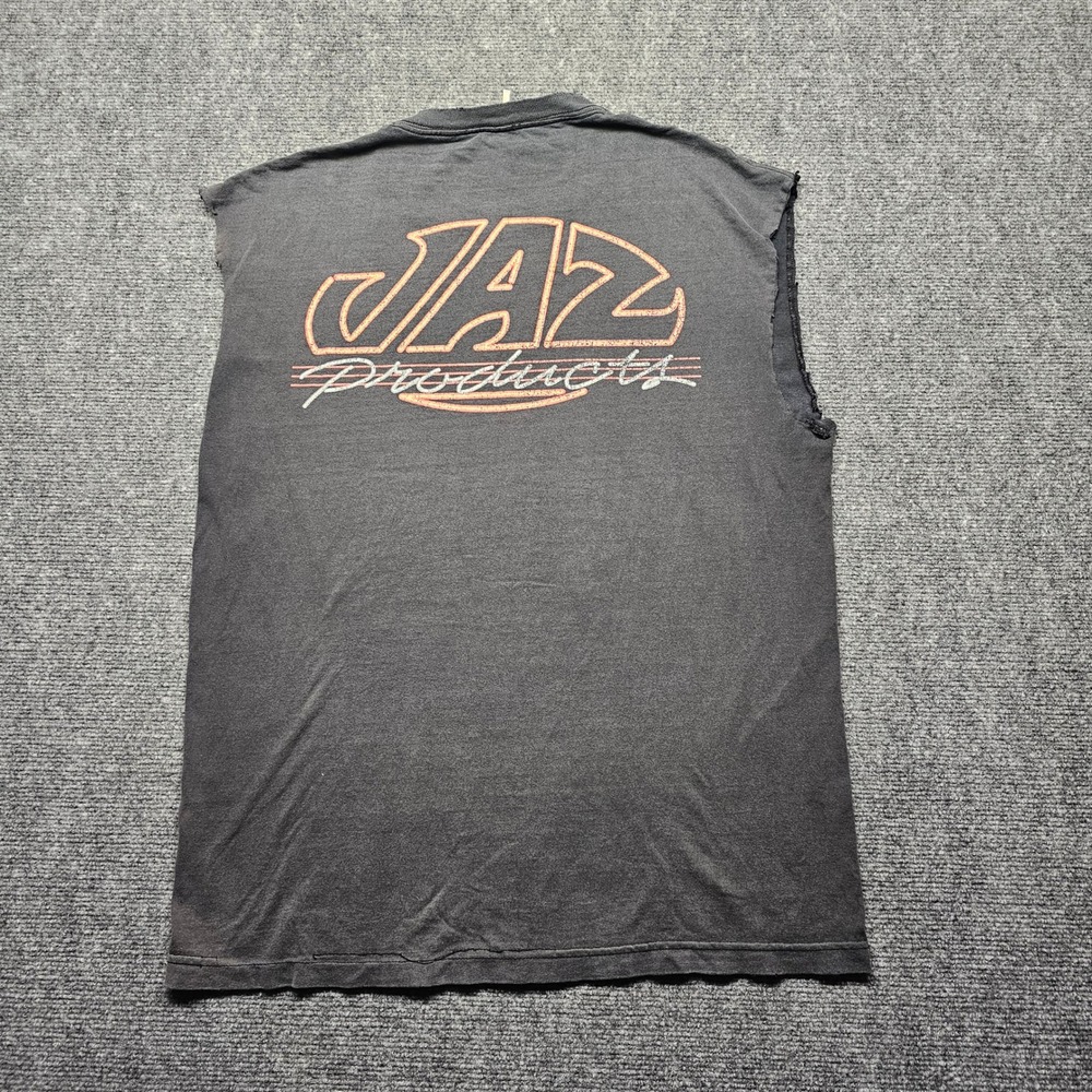 Vintage Jaz Products Muscle Tee Shirt Black Distressed Racing Graphic Large
